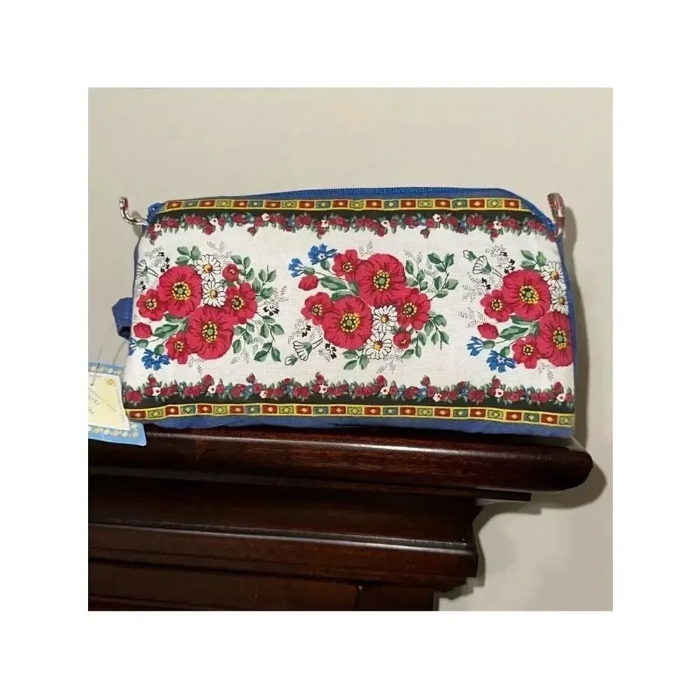 MARAT D’AVIGNON Floral Red White Blue French Artisan Cosmetic Toiletry Bag